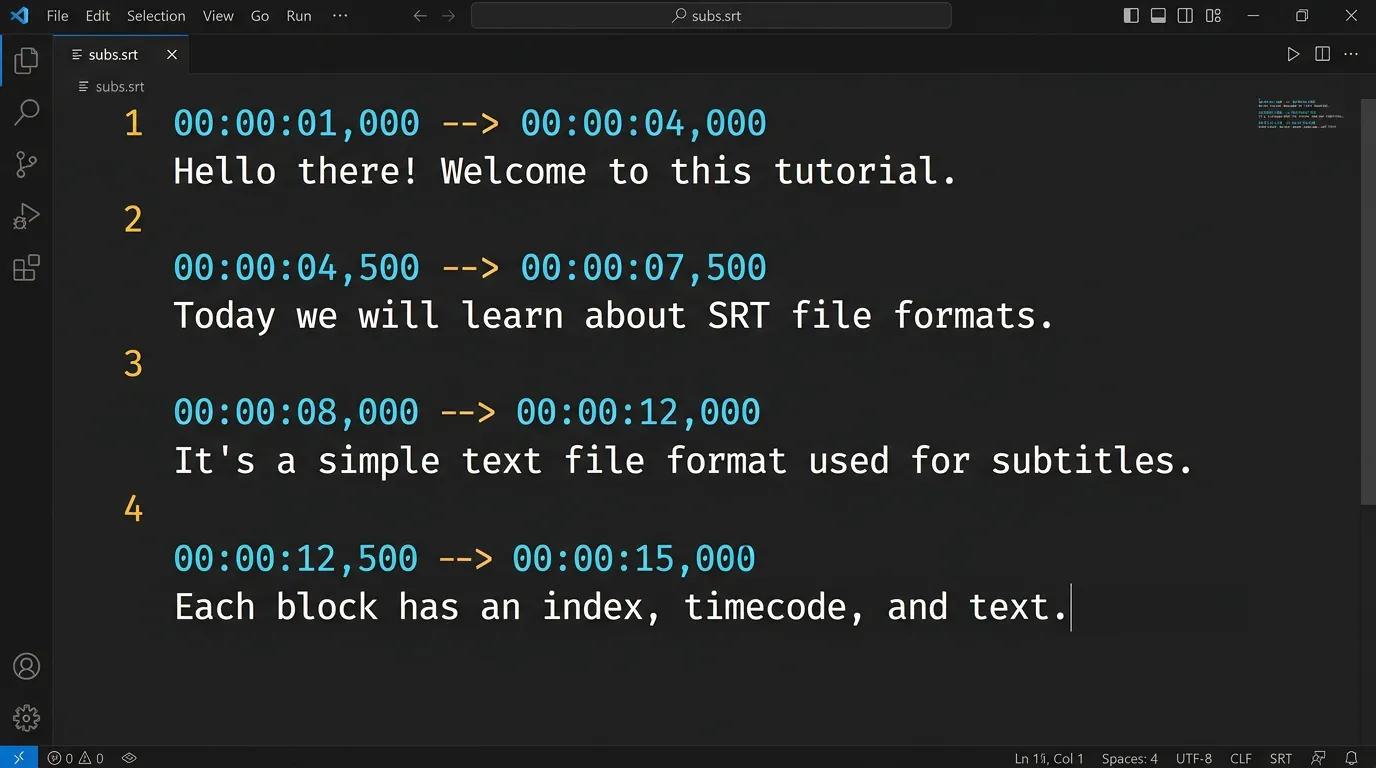 SRT file editing in a text editor