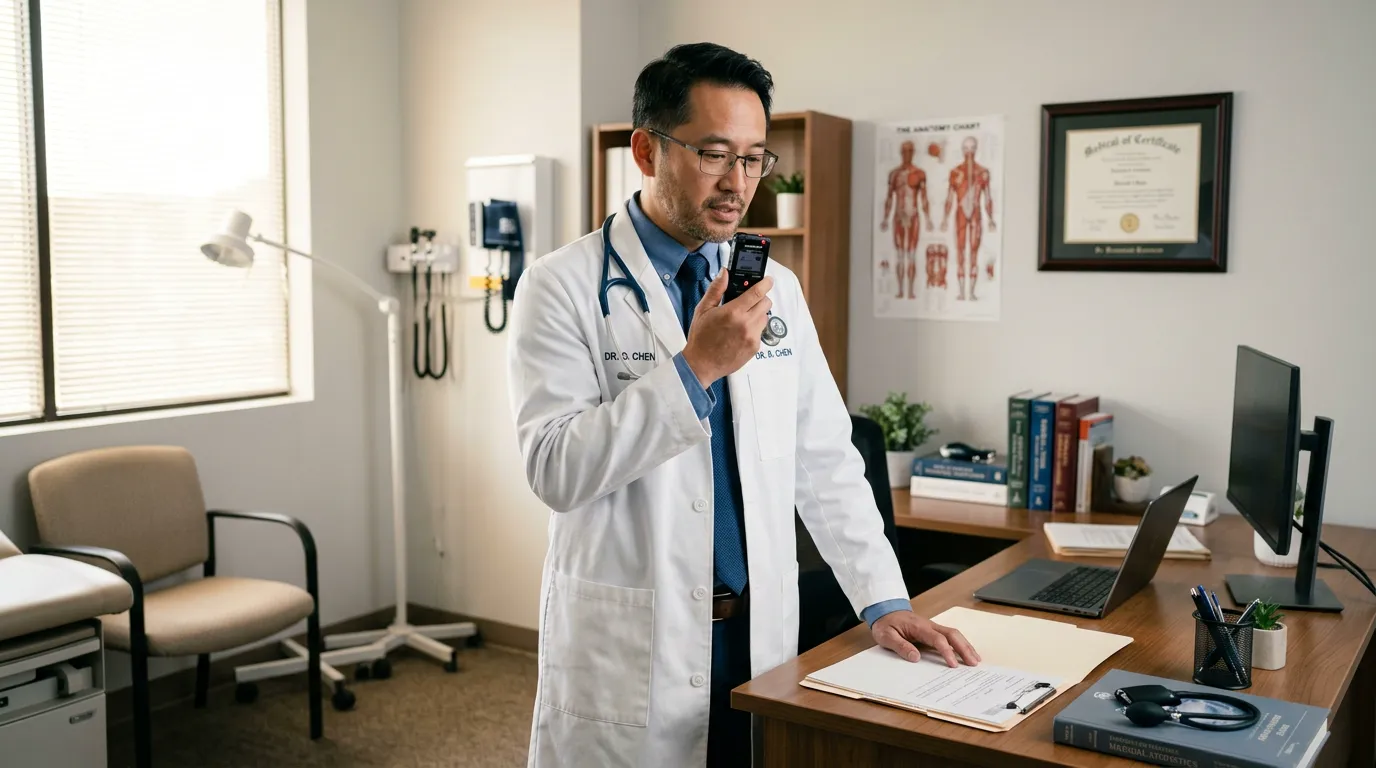 Medical professional dictating clinical notes