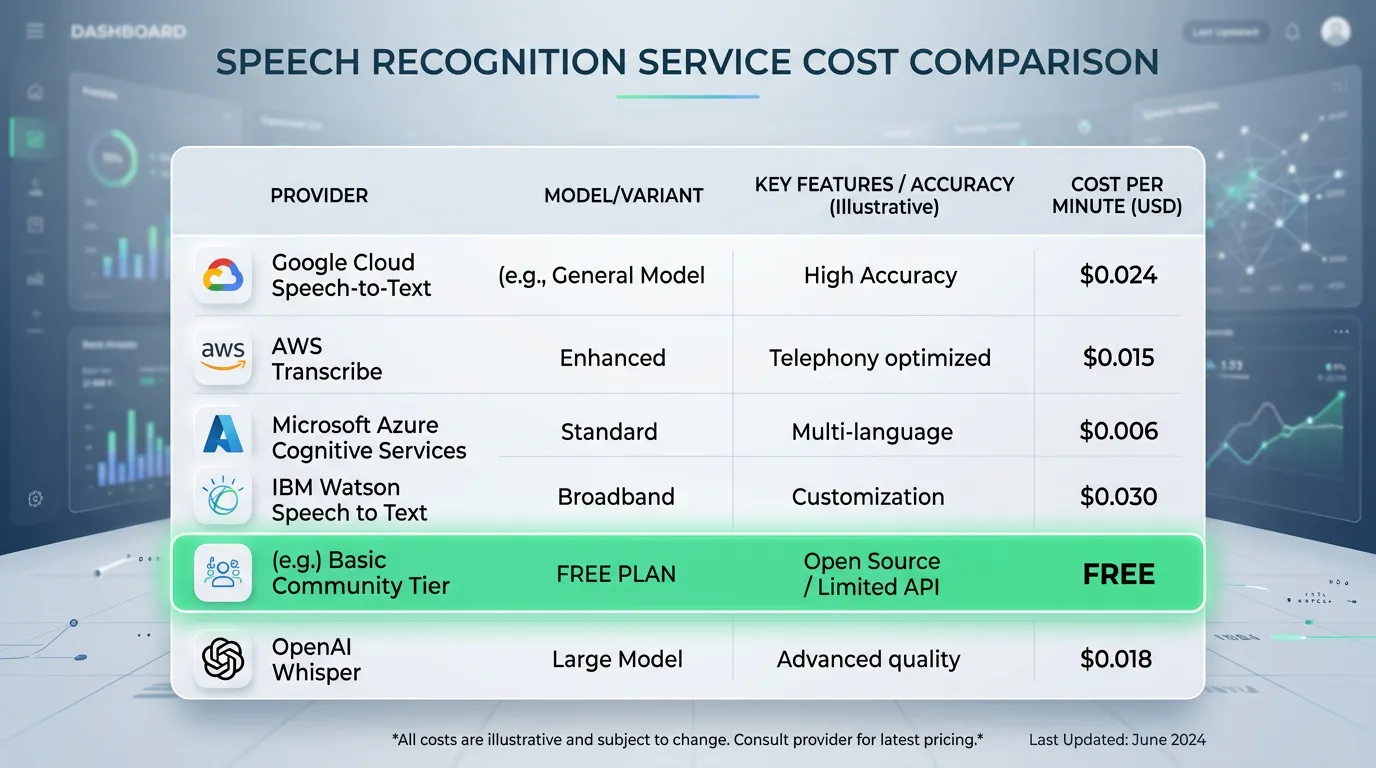 Cost comparison for speech-to-text services
